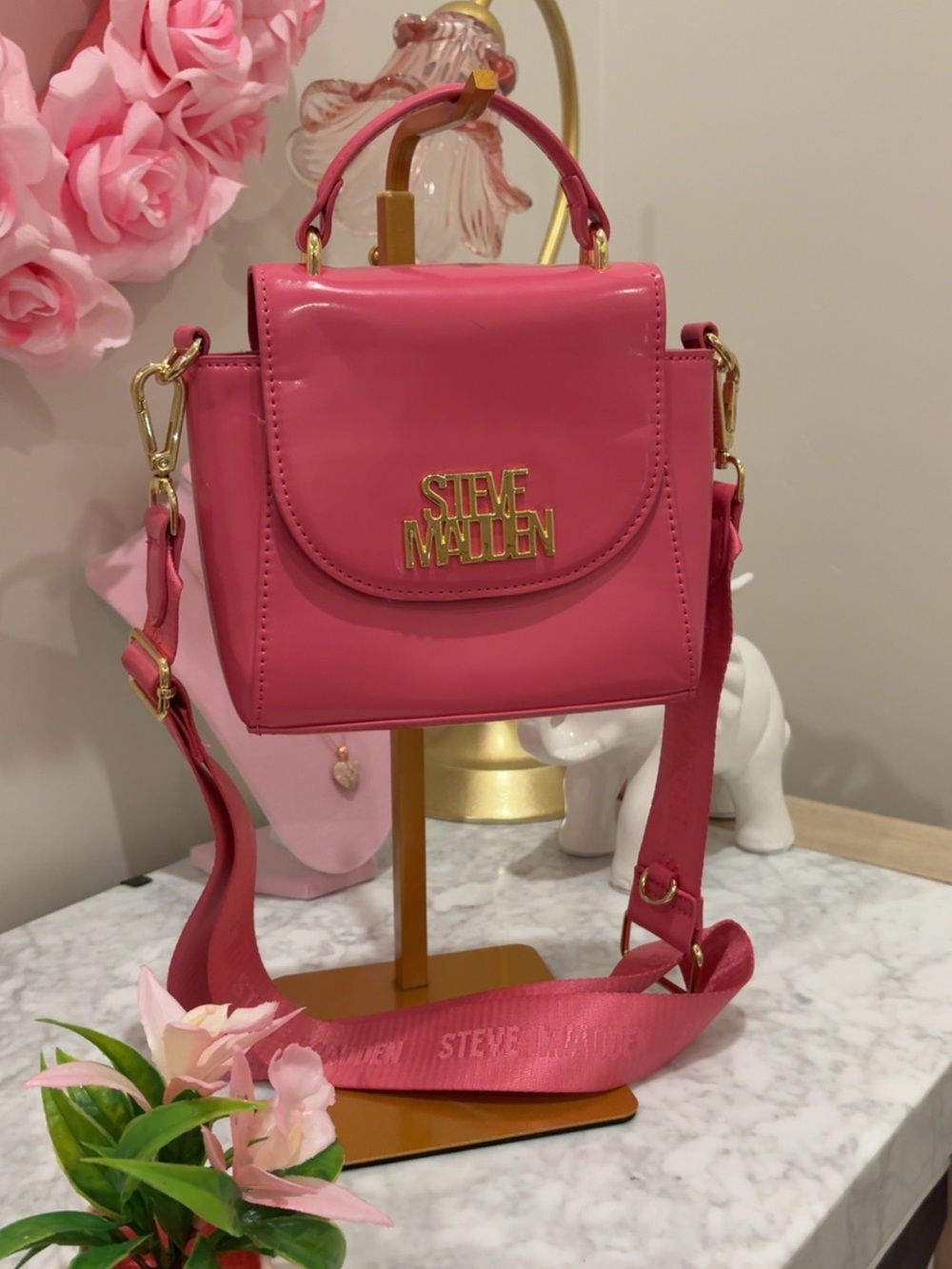 Steve Madden Hot Pink Patent Mini Top-Handle Crossbody